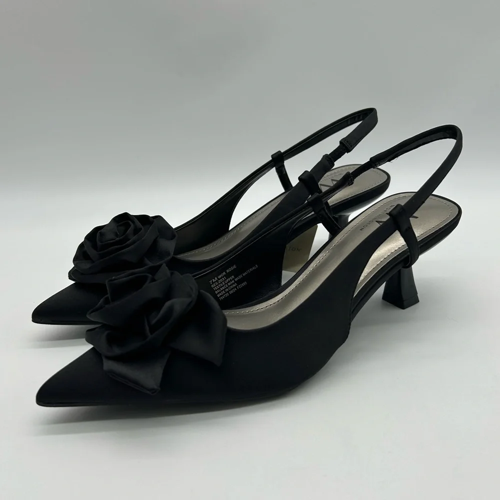 Worthington Rosie Black Slingback Heels with Rosette Size 7M Vegan New With Tag - Picture 4 of 9